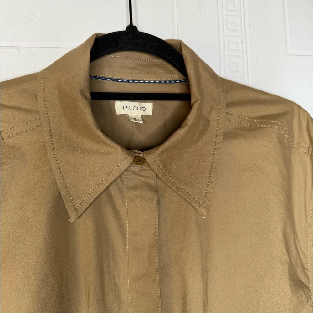 Pilcro Pintuck Mini Shirt Dress Pleated Tan Women's 1X Anthropologie Plus NWOT - Picture 6 of 16